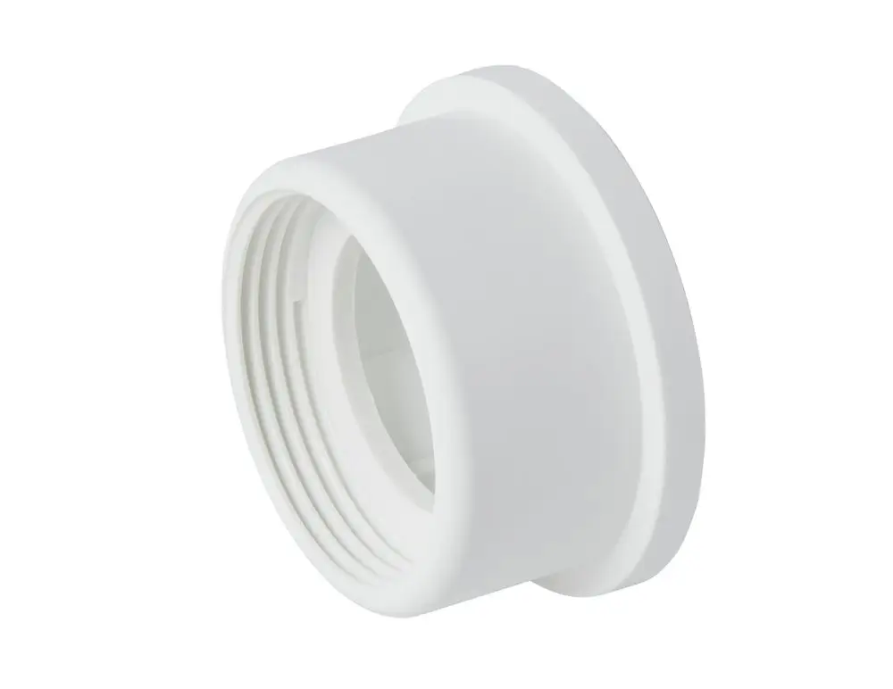 Weißer Kunststoffadapter mit Innengewinde zur Verbindung von Danfoss Ally und Danfoss Eco. Einfaches Design ohne zusätzliche Merkmale.